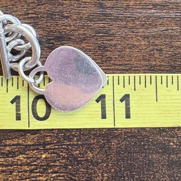 VTG Sterling Silver 925 Round Link Heart Tag Chain Necklace Size 17.5" Length - Picture 8 of 11